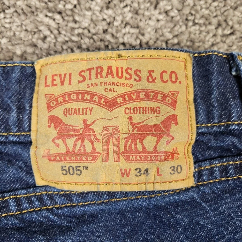 Levi's 505 Regular Fit Jeans Mens 34x30 Dark Blue Excellent Straight Leg Denim